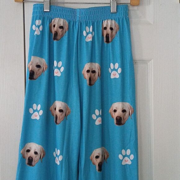 Dog face print turquoise blue white pajama bottoms Sz 10-11yrs NWOT - Picture 3 of 7